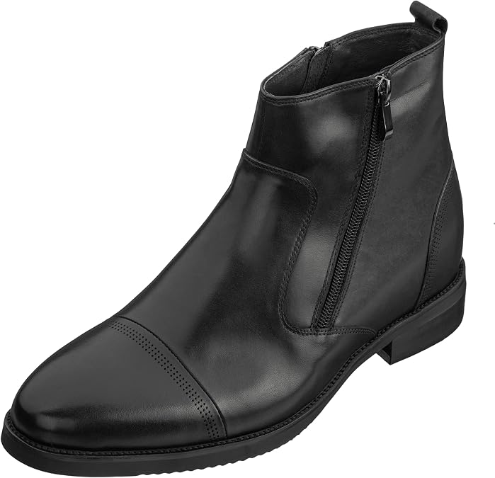 CALTO Men's Invisible Height Increasing Elevator Shoes - Premium Leather Lightweight Zipper Boots - 3.2 Inches Taller