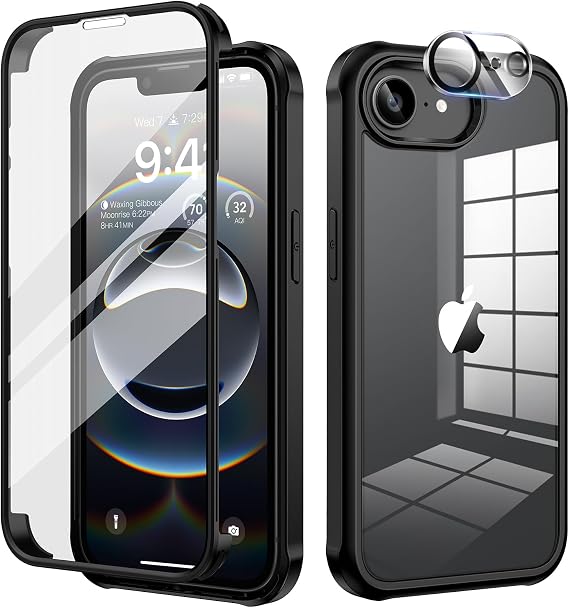 seacosmo for iPhone 16e/17e Case with 9H Tempered Glass Protector, Black