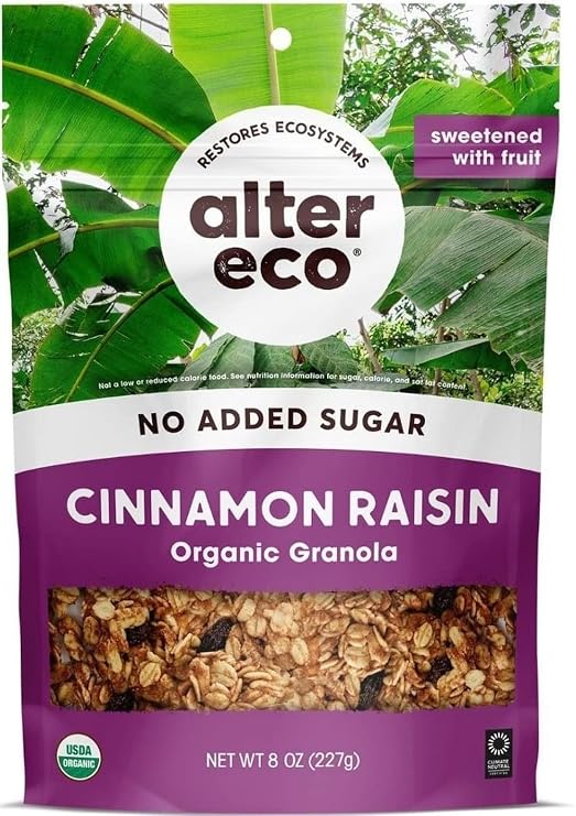 Alter Eco Cinnamon Raisin Granola, Healthy, Organic Breakfast & Snack, Naturally Sweetened with Fruit, Vegan, No Artificial Sugars or Additives, Regeneratively-Farmed Oats (Cinnammon Raisin - 1 Pack)