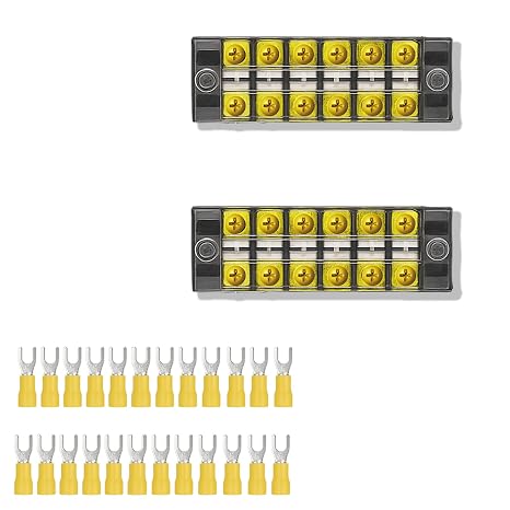 Terminal Block 2 Wrapped 6 Circuits 30A 450v Double-Row Screw terminals and 24 Pieces Connectors