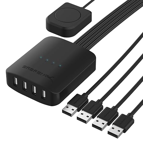 SABRENT USB 2.0 Sharing Switch for 4 Computers, LED Indicators (USB-USS4) | Share USB peripherals across up to 4 computers; LED device indicators