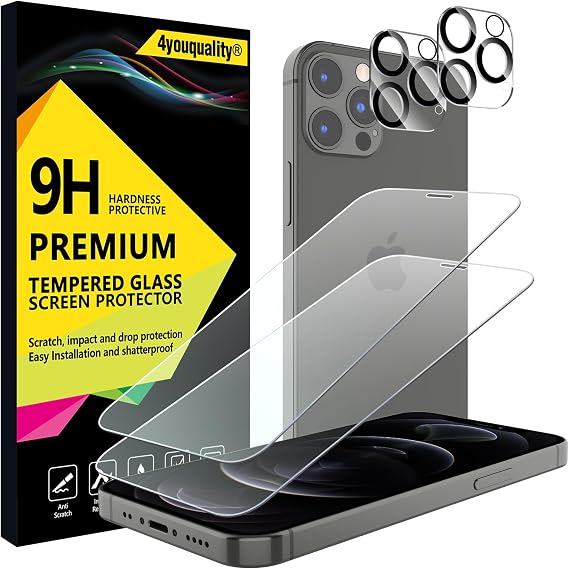 4youquality 4-in-1 for iPhone 12 Pro Screen & Camera Lens Protector