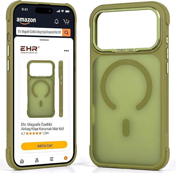 Ehr. iPhone 17 Pro Max / 18 Pro Max ile Uyumlu Metal Kamera Korumalı MagSafe Wireless Şarj Özellikli Köşeleri Airbag Korumalı Premium Silikon Arka Kapak Kılıf (Yeşil, iPhone 17 Pro Max / 18 Pro Max)