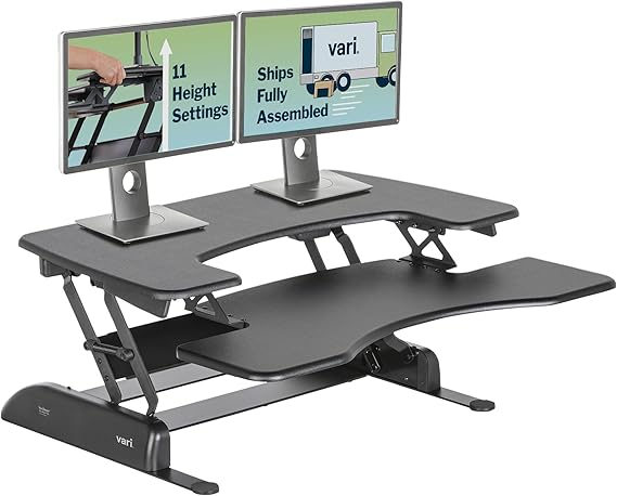 Vari VariDesk Pro Plus 36 - Adjustable Desk Converter with 11 Height Settings - Laptop Sit Stand Desk Riser for Home Office, Table Tops, Workspace - Fully Assembled with Spring Loaded Lift - Black