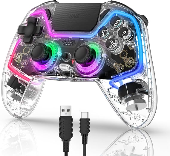 IINE PS4 Wireless Controller, Remote Control for PS4/Slim/Pro/PC with Hall Effect Joysticks and Triggers, Gamepad with 1000mAh Battery/RGB Light/Vibration/6-Axis Gyro/Multi Touch Pad/3.5mm Audio Jack