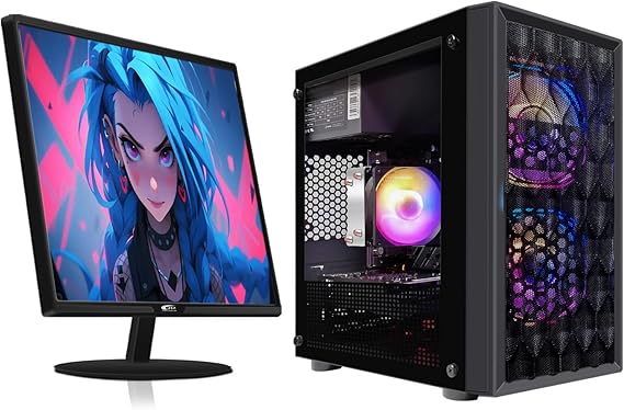 STGAubron Gaming PC Bundle with 24 inch FHD LED Monitor-Radeon RX 560 4G, Intel Core I7 8th up to 4.1GHz, 16G DDR4, 512G SSD, RGB Fan x2, Windows 11 Home