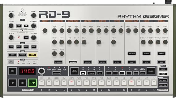 Behringer RHYTHM DESIGNER RD-9 Classic Analog/Digital Drum Machine with 11 Drum Sounds, 64-Step Sequencer, Wave Designer and Dual-Mode Filter