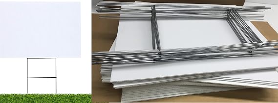 Yard Signs 20 White Signs 18''x24'' x 4mm Corrugated Plastic & 20 Double H-Frame Stake 10''x30'' 9 Gauge Galvanized Wire Yard Sign Stake