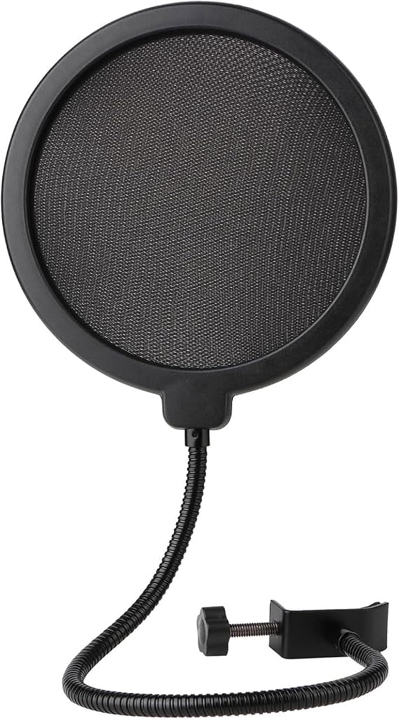 Professional Mic Windscreen Pop Filter For Microphone,Dual Layered Wind Pop Screen With A Flexible 360 Degree Gooseneck Clip Stabilizing Arm,Compatible with Blue Yeti and any Other Microphone