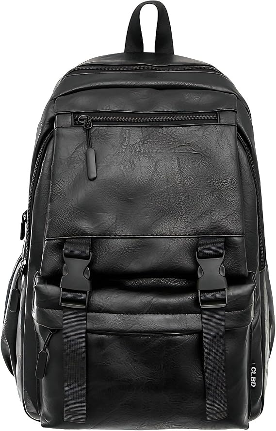 Mens Laptop Backpack, 15.6 Inch Laptop Rucksack, Travel Rucksack Faux Leather, Multiple Pockets Water Resistant Large Capacity for Business Travel, Black