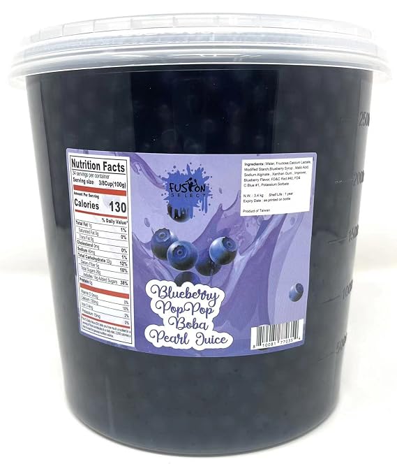 Fusion Select Blueberry Bursting Boba Blueberry Popping Boba Pearls Fruit Tea Snack Toppings 112.64 Ounce