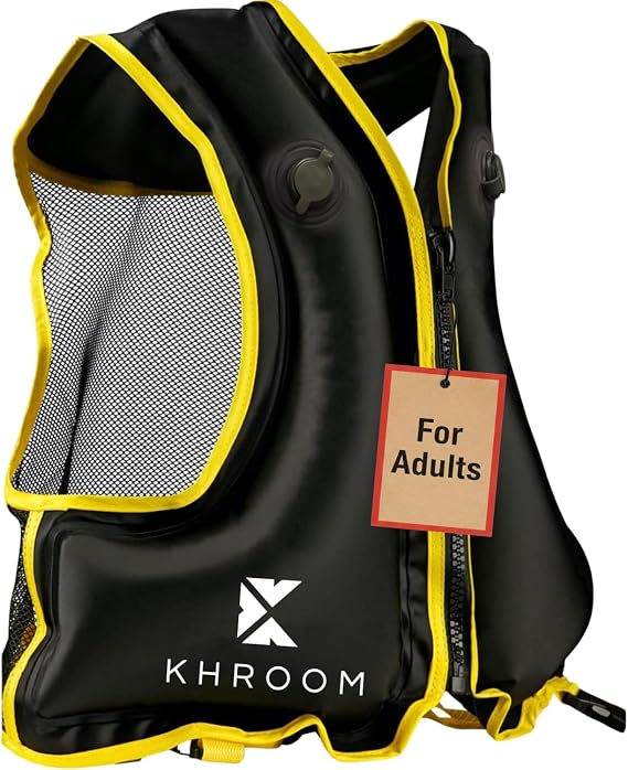 Khroom Inflatable Snorkel Vest for Adults | Snorkeling Vest for 60"75" Height | Fits Chest 3247 in (81120 cm) | V2 2026 Model with Flat Snag-Free Valve & Dual Chambers | for Snorkeling & SUP