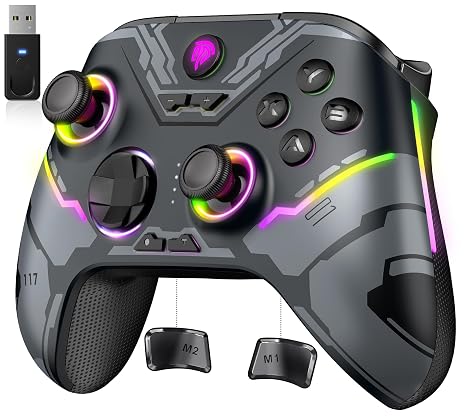 EasySMX X15 PC Controller Wireless mit 7 RGB Licht Gaming Controller mit Hall Joystick & Trigger Bluetooth Kompatibel mit PC/Switch/Handy/Tablet - Schwarz