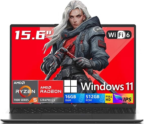 2026 AMD Gaming Laptop with Ryzen 5 7430U Processor(6C/12T, Up to 4.3GHz), 15.6" Display Gaming Computer, AMD RadeonTM Graphics, 16GB RAM 512GB NVMe SSD, BK, WiFi 6, HDMI, Type-C, Webcam Cover Slide