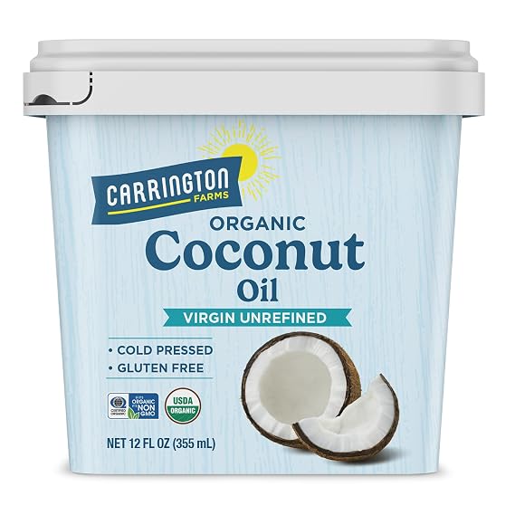 Carrington Farms Organic Virgin Coconut Oil 12 oz - Unrefined, Cold-Pressed Multi-Use Oil for Baking, Smoothies, Skin & Hair Care | MCT-Rich, Vegan | Non-GMO, Gluten-Free