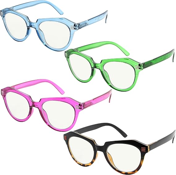 Eyekepper 4-Pack Progressive Multifocus Reading Glasses Blue Light Blocking Women No Line Multifocal Readers Cat-Eye
