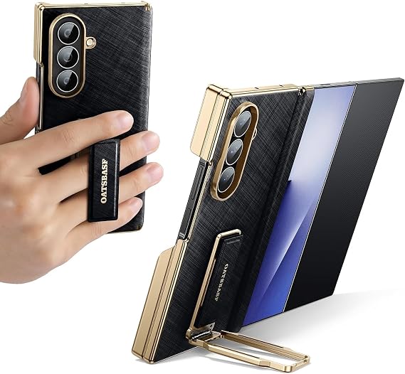 Generic Compatible with Samsung Galaxy Z Trifold (Couleur : Black) Back Kickstand Leather Grip Strap flip case