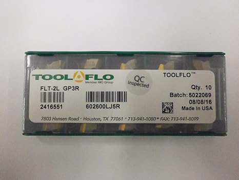 10pc) ToolFlo FLT 2L GP3 Top Notch Coated Carbide Inserts 60 V Threading NT 2L