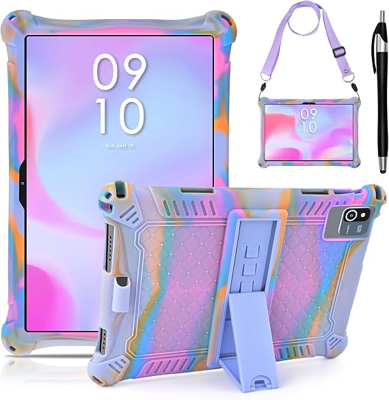 KATUMO Universal Silicone 10.1 inch Tablet Case, Rose Red+Purple