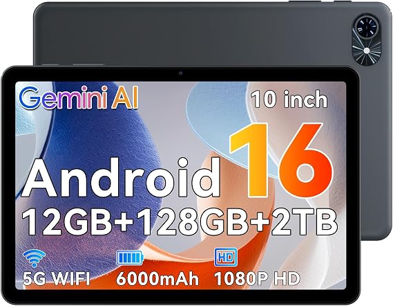 10 Inch Android 16 Tablet, Gemini AI, 12GB RAM, 128GB ROM,2TB Expandable