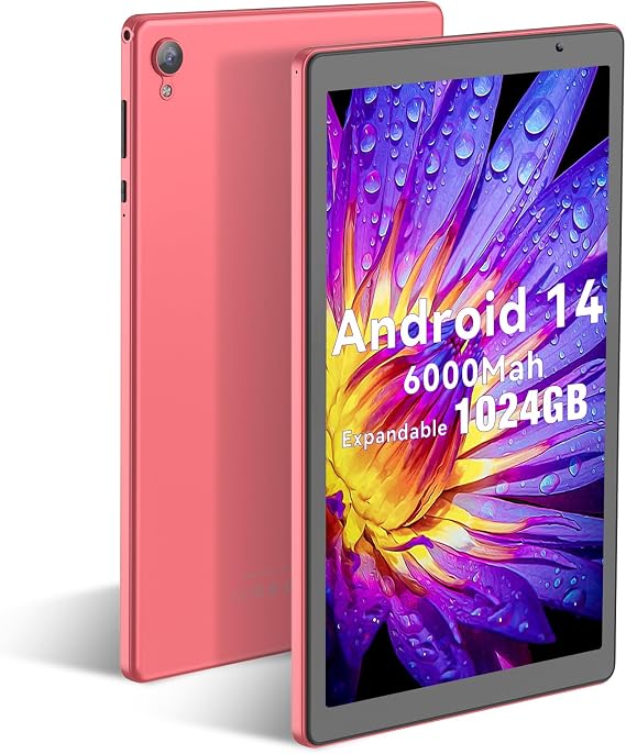 PRITOM 10 inch Android 14 Tablet,32GB ROM,Expand to 1024GB,Tablet PC(Pink)