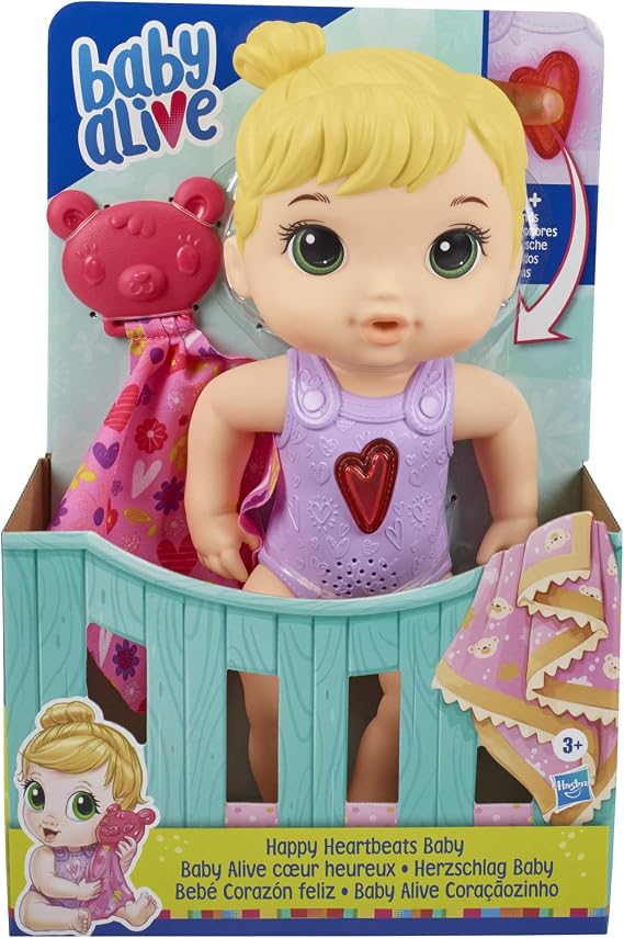 Baby Alive Happy Heartbeats Baby Doll, Responds to Play with 10+ Sounds and Blinking Heart, Toy for Kids Ages 3 Years Old and Up, E69465L0