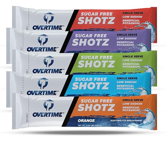 Overtime Electrolyte Replacement Drink Mix - Single Serve Variety Pack - Quantity of 50 (10 of Each Flavor)