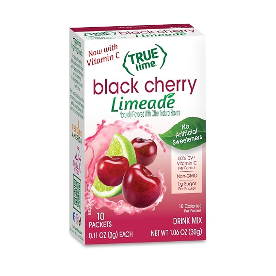 TRUE LIME Black Cherry Limeade Drink Mix (10 Packets) Made from Real Limes