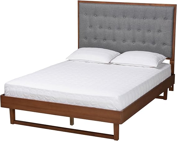 Baxton Studio Bryn Classic and Traditional Grey Fabric and Walnut Brown Finished Wood King Size Platform Bed