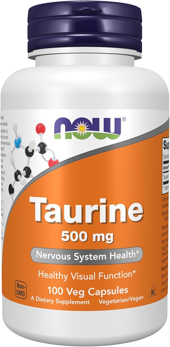 NOW Supplements, Taurine 500 mg, Nervous System Health, Amino Acid, 100 veg Capsules
