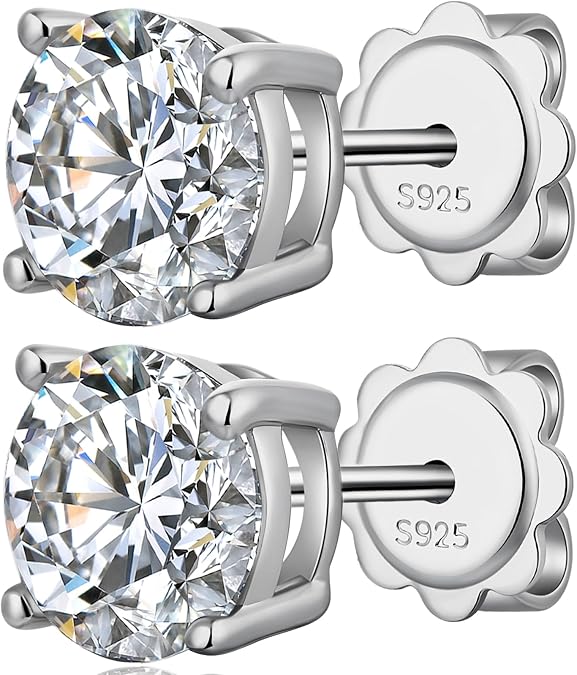 925 Sterling Silver Cubic Zirconia Stud Earrings for Women/Men Hypoallergenic Stud Earrings 4MM-8MM