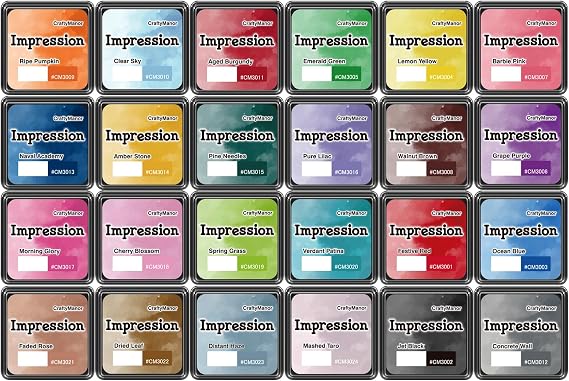 CraftyManor Mini Smudge Ink Pads for Stamps, Water Based Halo Dye Stamp Pad for Scrapbooking, DIY Craft Scrapbook Supplies for Adults (24 Colours)