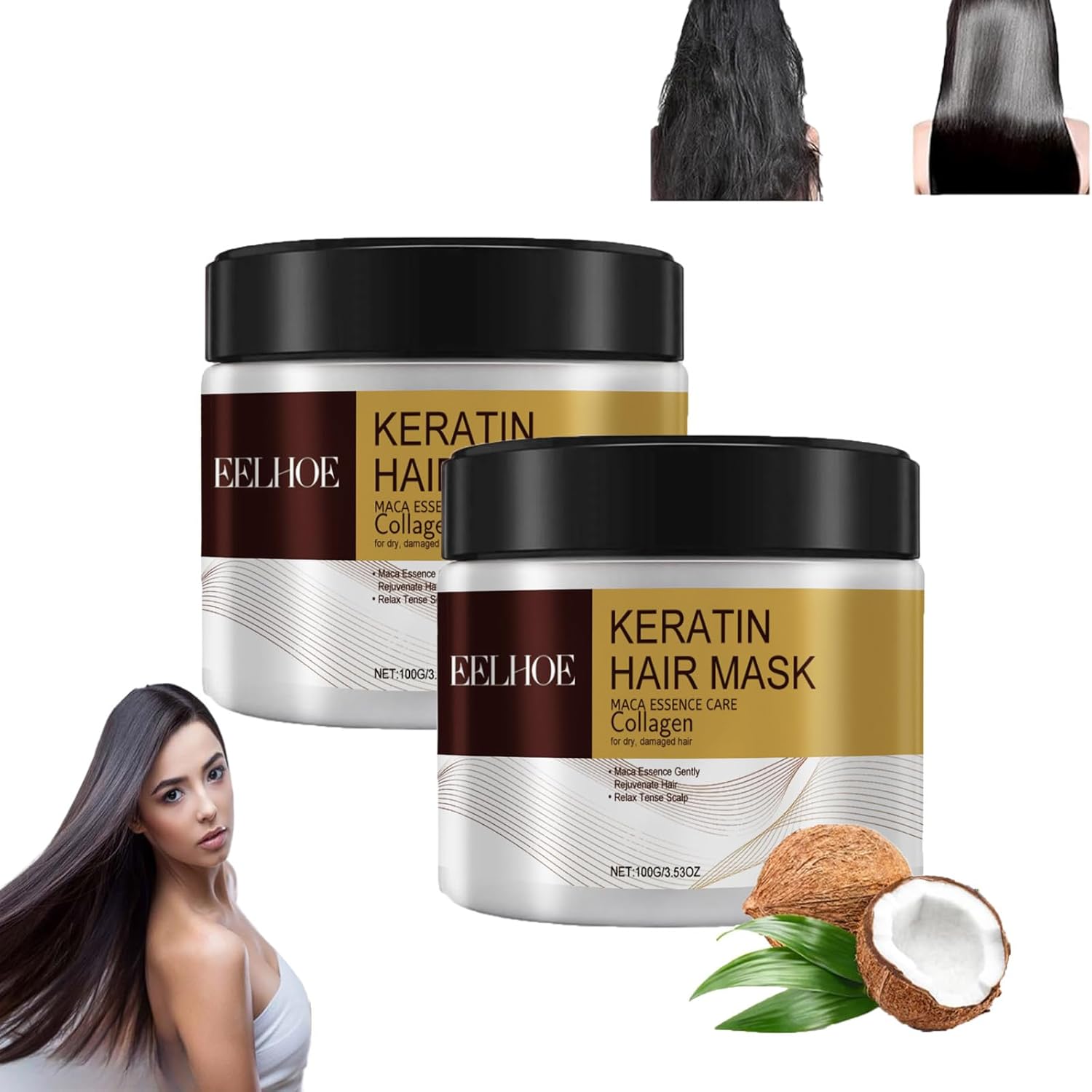 Karseell Collagen Hair Mask, Carsell Collagen Mask Hair, Collagen Hair Mask, 100 ml Deep Repair Conditioning Argan Oil Collagen Hair Mask Essence for Dry, Damaged Hair 2 pieces