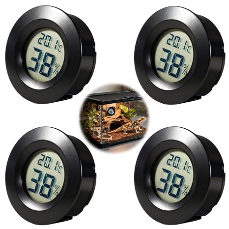 4PCS Reptile Thermometer Hygrometer, Humidity Sensor Meter Black