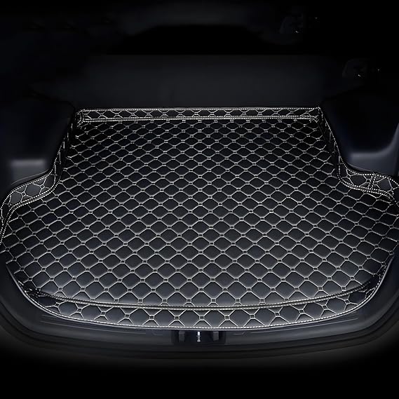 Car Cargo Liner Trunk Mat for Ford Mustang 2011 2012 2013 2014, All Weather Protection PU Leather Car Trunk Mat,High Edge-Blackbeige
