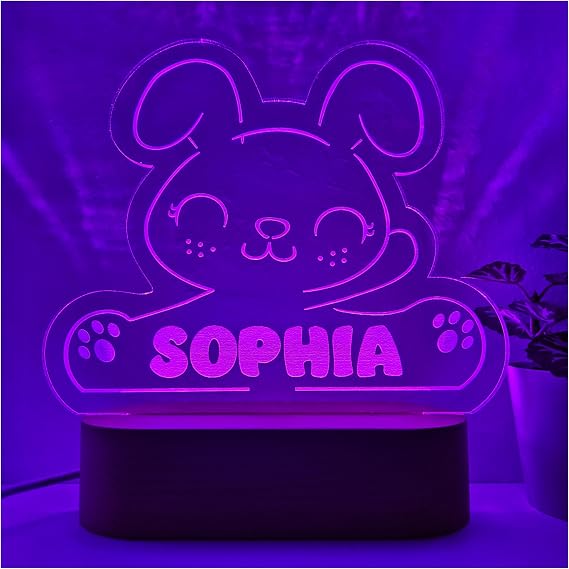 Personalized Night Light | Custom Nightlight for Kids | Nursery Baby Room Decor | Children's Bedroom Gift | LED Colors | Stars Night Light (Rabbit)