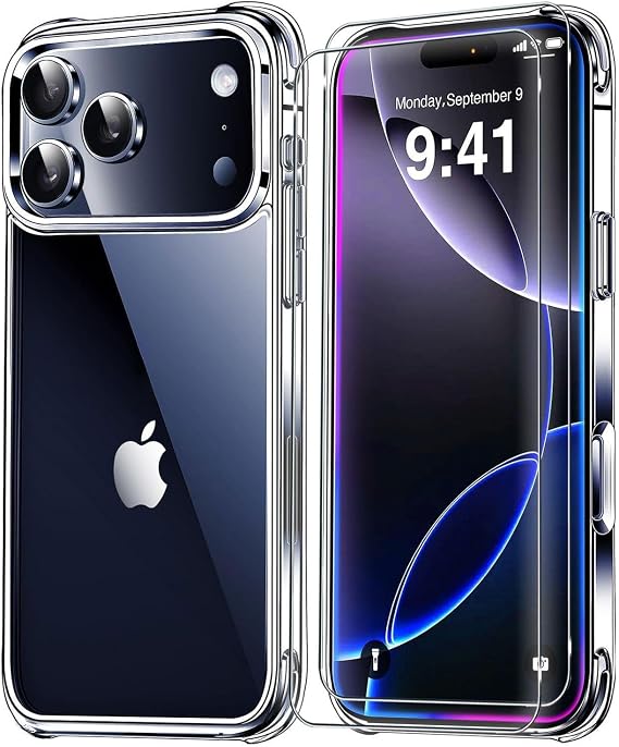Case for Iphone 18 Pro max / 17 Pro Max Clear Phone Case with 2 x Screen Protector, Shockproof [Ultra Slim] Gel Silicone [Protective Case] Clear Phone Cover for Apple Iphone 18 Pro Max
