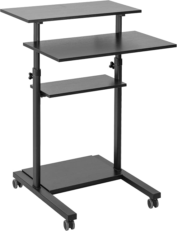 VIVO Black Mobile 28 inch Standing Desk Workstation, CART-V02DB | Height Adjustable Compact Desk, Rolling Laptop Cart with Storage, Holds 132 lbs