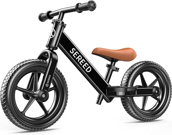 SEREED Toddler Balance Bike 2 Year Old Adjustable Bike Toy for 2-5 Boy Girl | No Pedal Toddler Bike, Kids Training Bike with Customize Plate & 3pcs Stickers, Birthday Gift for 2-3 Boys Girls (Black)