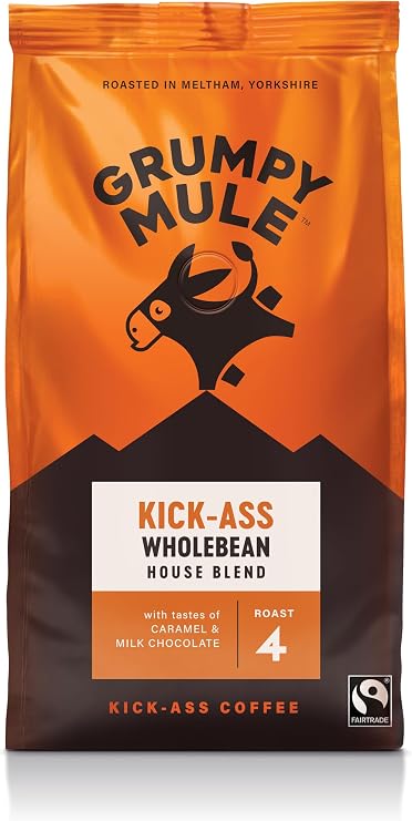 Grumpy Mule Kick-Ass House Blend Whole Coffee Beans with notes of Caramel and Milk Chocolate 200g