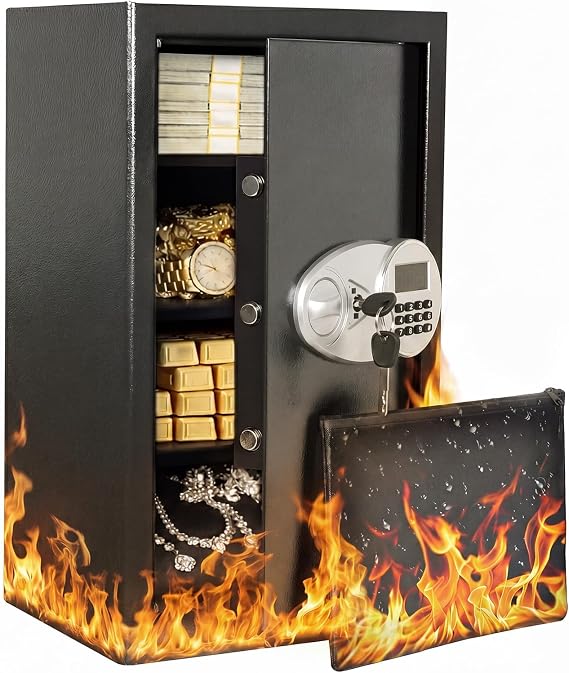 Levede 85L Large Fireproof Safe – Security Safe Lock Box with Keys & Alarm, Includes A4 Fireproof Bag for Home/Office, Fire Safe Money Safe for Cash & Jewellery Storage