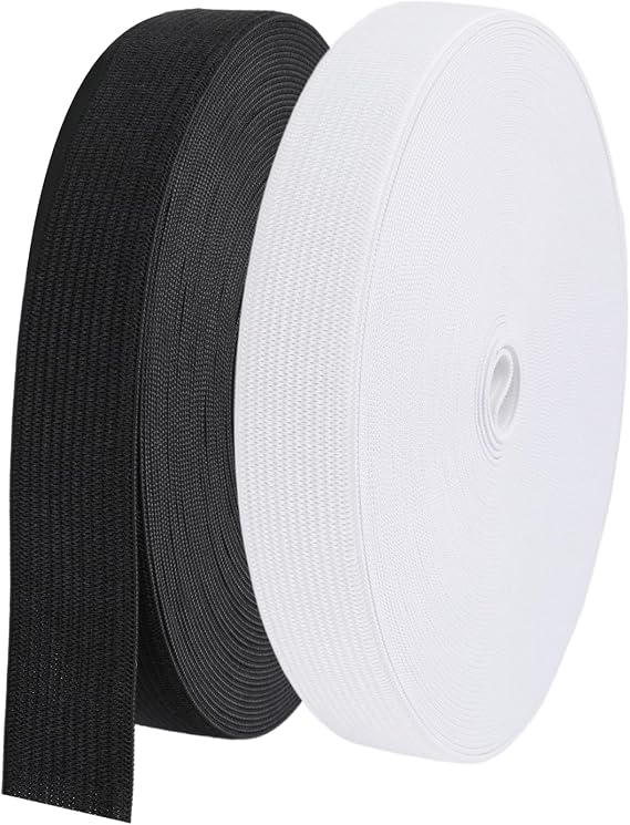 2 Rolls Elastic for Sewing, White & Black Elastic Cord 20mm(0.78 Inch) Wide, 5M Each Flat, Stretchable Waistband for Sewing Clothing, Garments, Dressmaking, DIY Trouser, Headbands