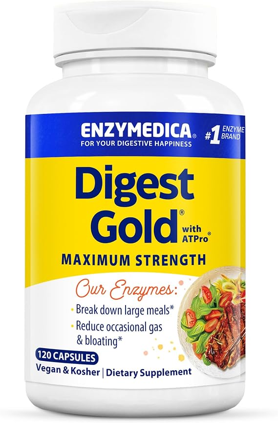 Enzymedica Digest Gold, Maximum Strength, ATPro Energy Support - 120 Caps | Digestive Enzyme Supplement for Women & Men, Enzyme Capsules for Digestion, Gut Health Support, Helps Gas & Bloating, Vegan