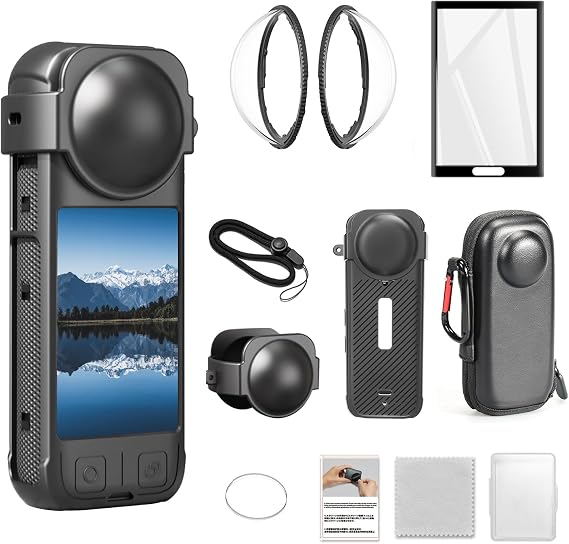 Camera Accessory Kit for Insta 360 X4(No Fit for X4 AIR)- Lens Guards, Silicone Case, Camera Case,Screen Protectors (Black, Unisex)