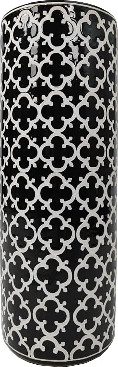 Porcelain Ceramic Umbrella Stand Holder Modern Style Floor Vase for Storage Canes Walking Sticks Golf Umbrella Mono-pods Tripod Bat Golf Club Gift Entryway Indoor 24" High Black&White