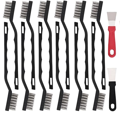 12 Pcs Mini Stainless Steel Wire Brush Set, Wire Brush with Curved Handle, Scratch Brush for Cleaning Weld Slag and Rust