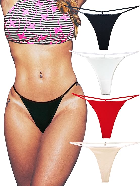 Cotton G String Thongs for Women T Back Gstring Underwear Seamless Panties Tangas Sexy 4 Pack Set