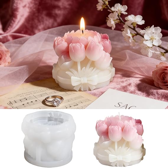 3D Tulip Mould Tulip Candle Mould Tulip Bougie Moule 3D Candle Mould Flowers Candles Silicone Mould Spring Candle Moulds for Mother's Day Valentine's Day Birthday Party DIY Crafts