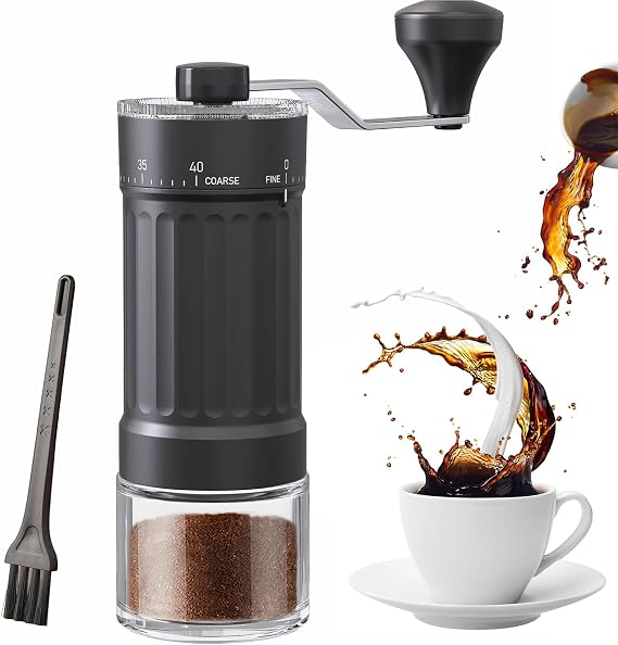 Manual Coffee Grinder, 40 External Grind Settings, Ceramic Conical Burr | Portable 30g hand-crank grinder with ceramic conical burr for espresso, pour over, French press, travel, camping & office