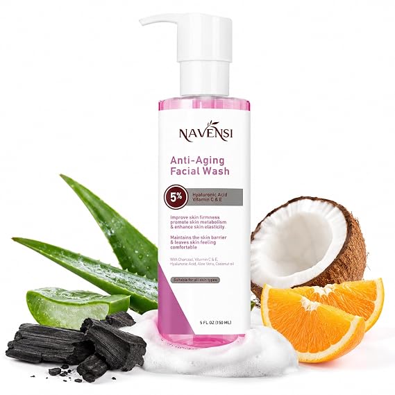 Anti Aging Face Wash 150ml | Hyaluronic Acid, Manuka Honey, Charcoal & Aloe Vera Facial Wash For Women & Men | Deep Cleansing, Hydrating Facial Cleanser For Smooth, Youthful Skin